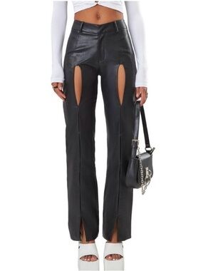 The Kript Black Vegan Faux Leather Cut Out Y2K Grunge Gothic Pants XS
